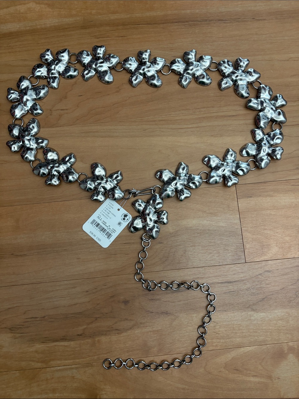 NWT Free People Silver Flowers Chain Belt - One Size